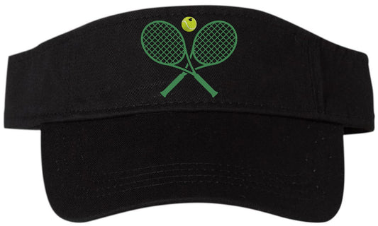 Tennis Racquets & Ball Embroidered Visor | Sports Sun Adjustable Hat for Men & Women