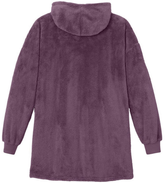 Oversized Plush Fleece Poncho for Women Sherpa Style 1/2 Zip Hooded Popover 100% Polyester