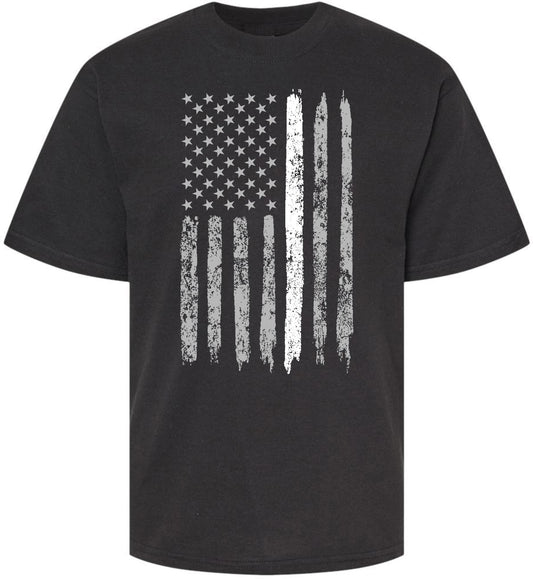 USA Distressed Flag Printed T-Shirt | July 4th Patriotic US Tee Shirt - Youth, Black