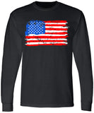 Black USA Flag Thin Line Long Sleeve T-Shirt Patriotic American Support First Responders Tee