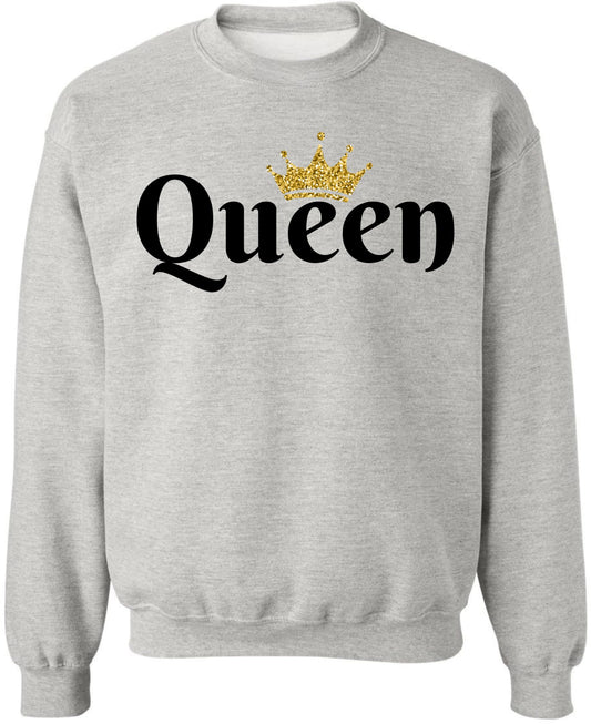 Queen Crown Printed Sweatshirt Royal Gift Valentines Day Girlfriend Cotton Blend Crewneck Pullover