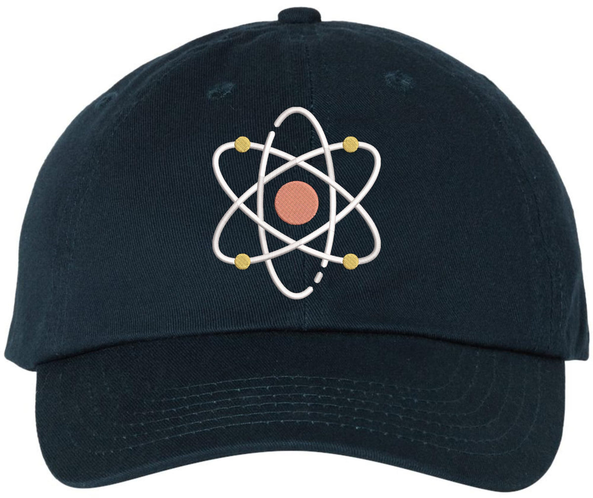 Atom Symbol Embroidered Dad Hat | Science Physics Chemistry Geek Baseball Cap for Scientists