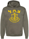 Israeli Defense Forces IDF Zahal Logo Hoodie | Large Emblem Israel Army Unisex Pullover Hooded Sweatshirt, Olive Green