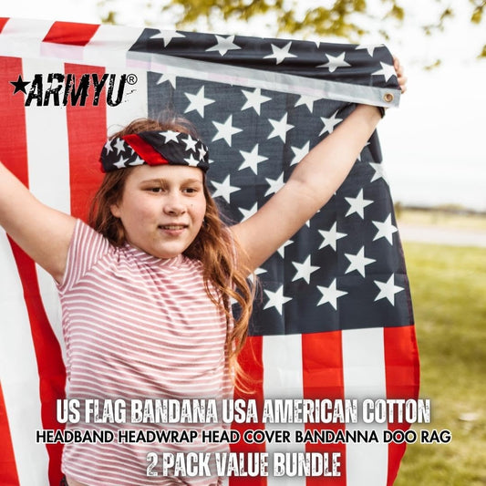 US Flag Bandana USA American Cotton Headband Headwrap Head Cover Bandanna Doo Rag 2-Pack
