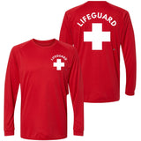 Lifeguard + Moisture Wicking Long Sleeve T-Shirt 100% Polyester Performance Uniform Sun Rash Guard Shirt