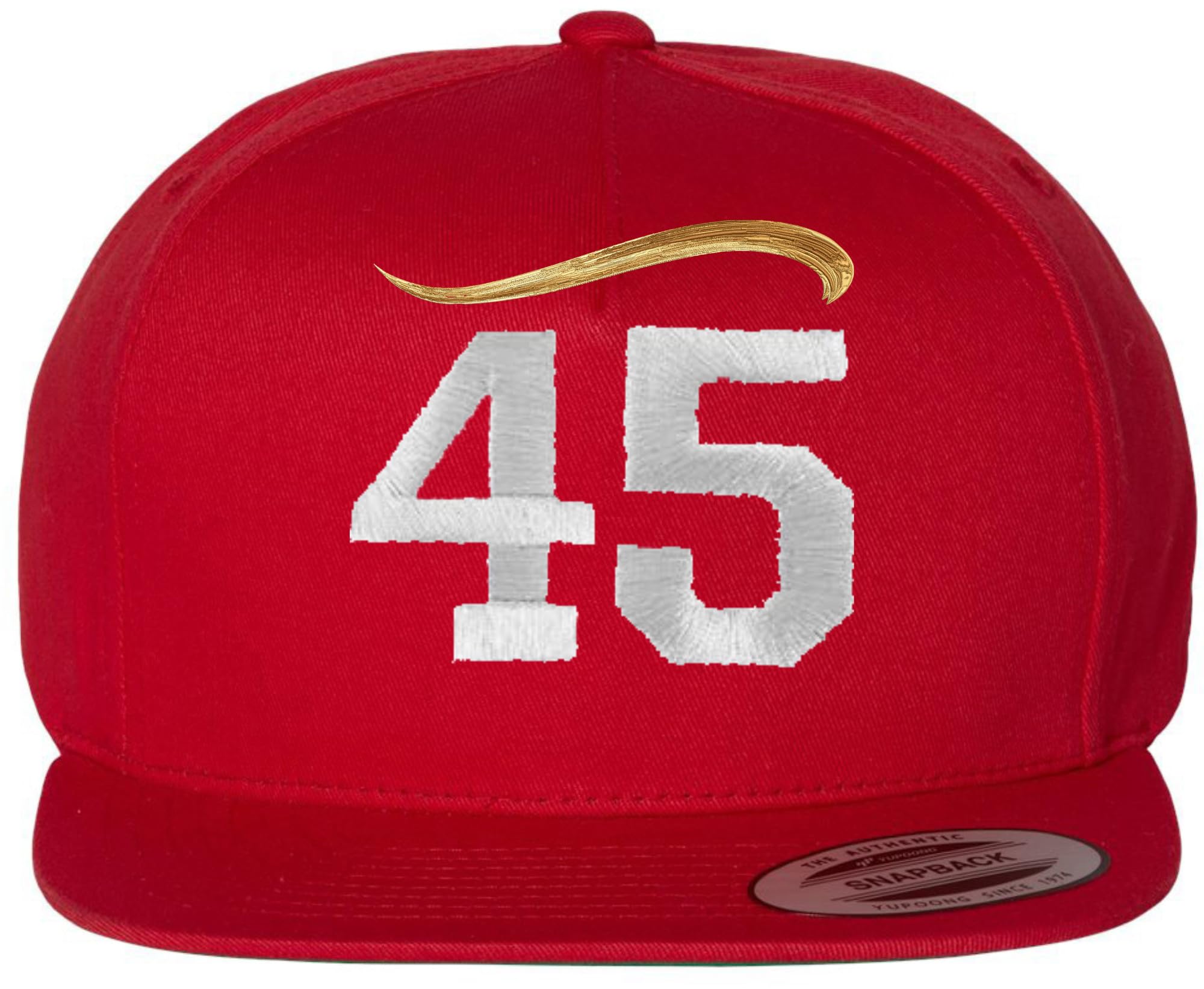 45th President Hair Embroidered Flat Bill Snapback Cap | Trump Supporters Adjustable Slick Hat