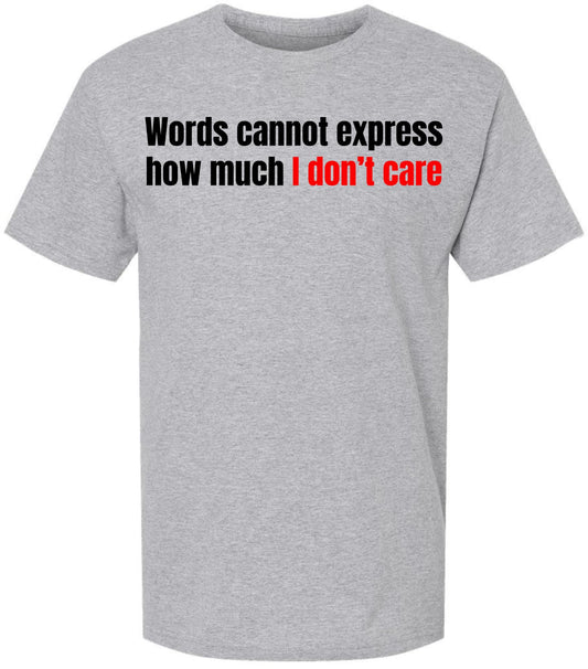 Words Cannot Express How Much I Don’t Care Printed T-Shirt Funny Sarcastic Cotton Crewneck Tee
