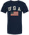 USA Text with US Red White Blue Flag T-Shirt | US Patriotic Distressed Print Tee | 100% Cotton Crewneck