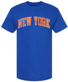 New York Basketball Printed T-Shirt - NY City NYC Ball Throwback Retro Design Shirt, Royal Blue