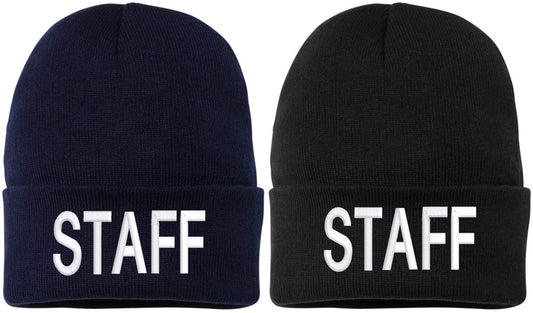 STAFF Large Embroidered Beanie Fleece Lined Watch Cap STAFF Warm Winter Work Uniform Hat