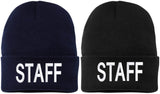 STAFF Large Embroidered Beanie Fleece Lined Watch Cap STAFF Warm Winter Work Uniform Hat