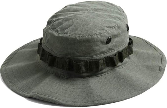 Vietnam Era Army Style Wide Brim Boonie Hat Tactical Outdoor Jungle Sun Cap - Olive Drab Rip-Stop