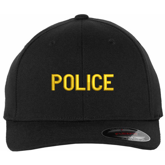 POLICE Flexfit Fitted Hat - Structured Uniform Baseball Cap for Security, Guard & Law Enforcement Officers