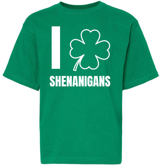 I Love Shenanigans T-Shirt - St. Patrick's Day - Cotton Crewneck Tee - Kids