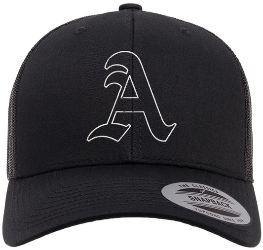 Classic A Letter Embroidered Trucker Hat | Old English Alphabet Adjustable Snapback Unisex Casual Meshback Cap