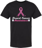Breast Cancer Awareness Heart Love Ribbon T-Shirt | Crewneck Short Sleeve Unisex Tee, Black