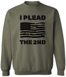 I Plead The 2nd USA Wavy Flag Printed Sweatshirt | US Distressed Patriotic 2A Support Pullover Crewneck, Military Green - XL