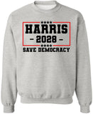 HARRIS 2028 Save Democracy Printed Sweatshirt Political Election Cotton Blend Crewneck Pullover