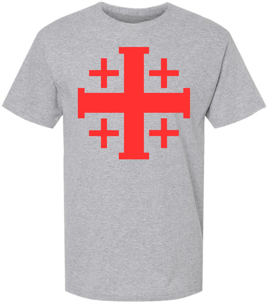 Jerusalem Cross T-Shirt | Christian Crusader Holy Land Symbol Religious Faith Short Sleeve Tee Shirt for Men & Women