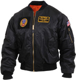 Black Military Air Force Style MA-1 Flight Jacket with 5 Removable Patches