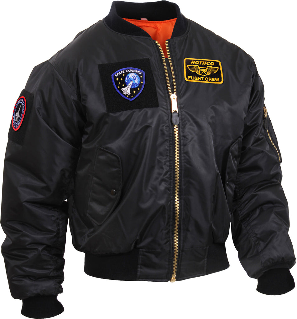 Black Military Air Force Style MA-1 Flight Jacket with 5 Removable ...