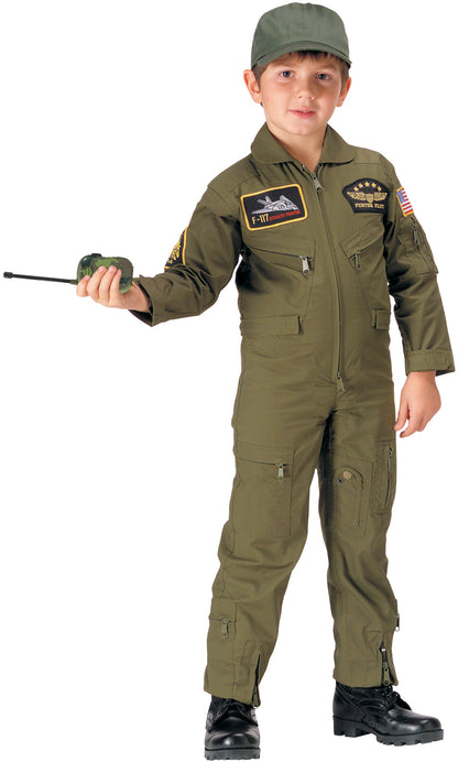 Olive Drab - Kids Top Gun Flight Coveralls with Patches