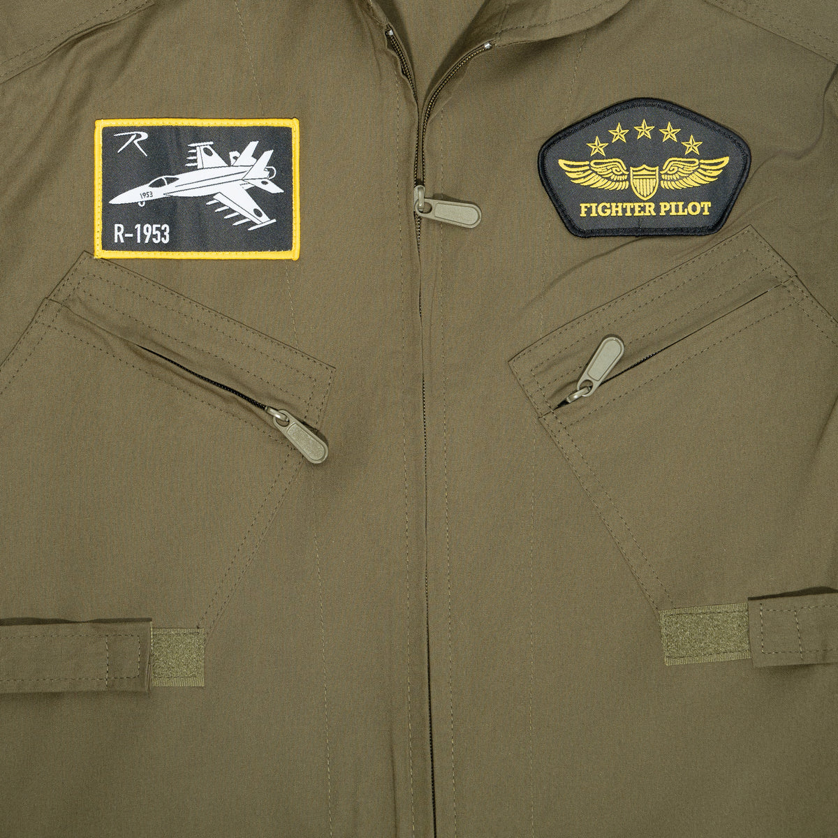Olive Drab - Kids Top Gun Flight Coveralls with Patches