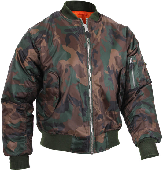 Woodland Camo - Air Force MA-1 Flight Jacket Bomber US Military Style Reversible Coat