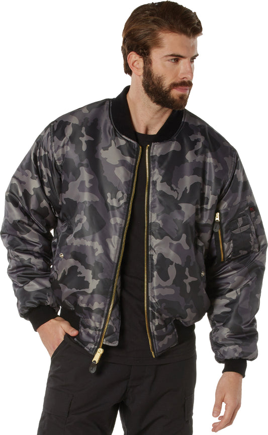 Black Camo - Air Force MA-1 Flight Jacket Bomber US Military Style Reversible Coat