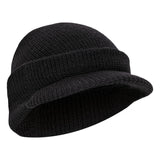 Black - 100% Wool Beanie Jeep Cap Official US Govt DOD Warm Double Layer Brim Visor Hat