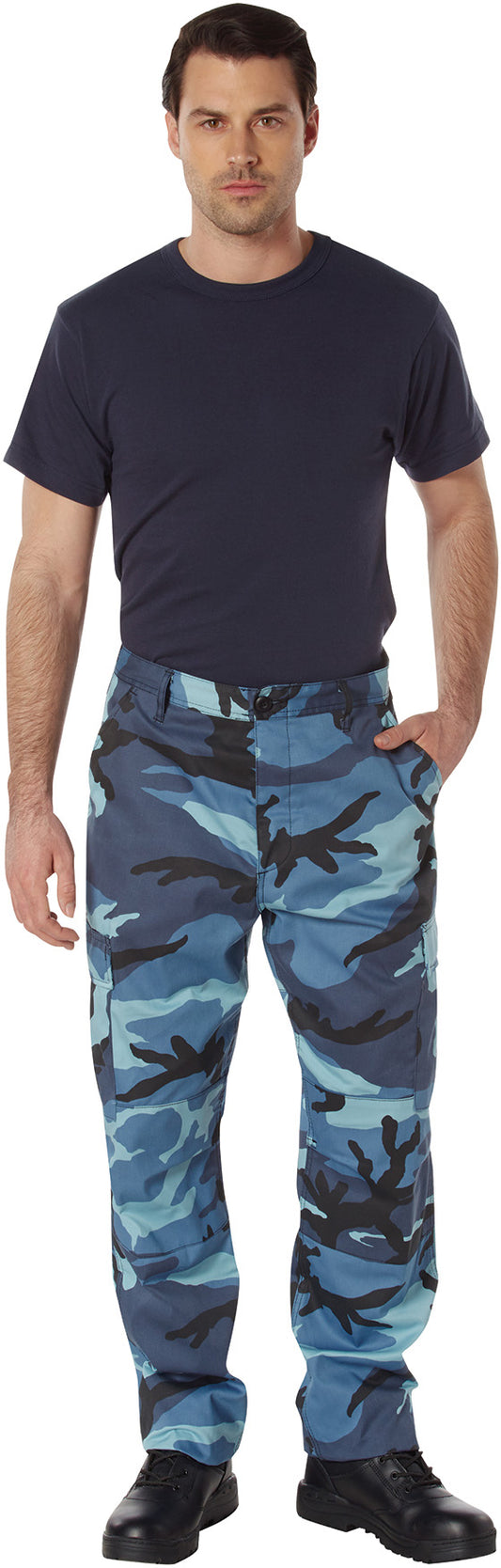 Sky Blue Camouflage - Tactical BDU Pants Cargo Fatigues - Poly/Cotton Twill - Button Fly