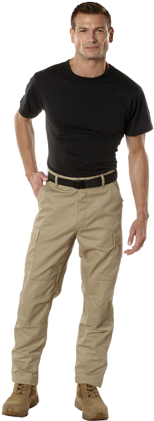Khaki - Tactical BDU Pants Cargo Fatigues - Poly/Cotton Twill - Button Fly