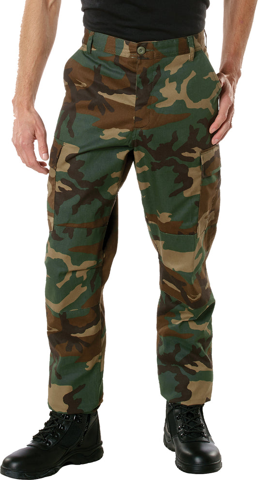 Woodland Camouflage - Tactical BDU Pants Cargo Fatigues - Poly/Cotton Twill - Button Fly