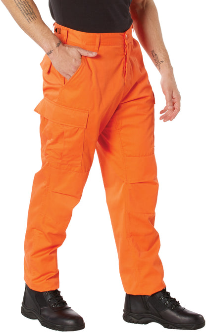 Blaze Orange - Tactical BDU Pants Cargo Fatigues - Poly/Cotton Twill - Button Fly