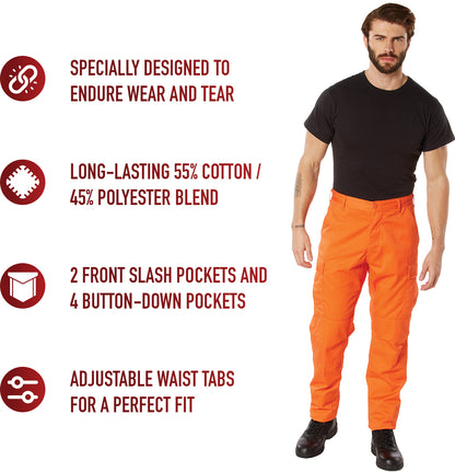 Blaze Orange - Tactical BDU Pants Cargo Fatigues - Poly/Cotton Twill - Button Fly