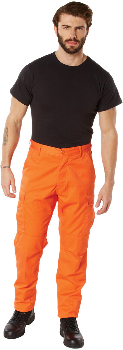 Blaze Orange - Tactical BDU Pants Cargo Fatigues - Poly/Cotton Twill - Button Fly