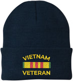 Vietnam Veteran Ribbon Embroidered Beanie - Military Service & Veterans Day Gift for Men & Women - 100% Acrylic Knit Cap