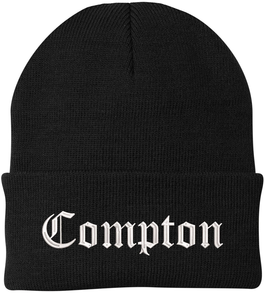 Compton Embroidered Beanie Knit Watch Skull Cap with Old English ...