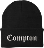Compton Embroidered Beanie Knit Watch Skull Cap with Old English Letters | Warm Winter Hat
