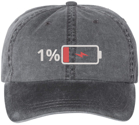 Low Battery 1% Embroidered Baseball Cap – Funny Dad Hat for Men & Women – 100% Cotton Adjustable