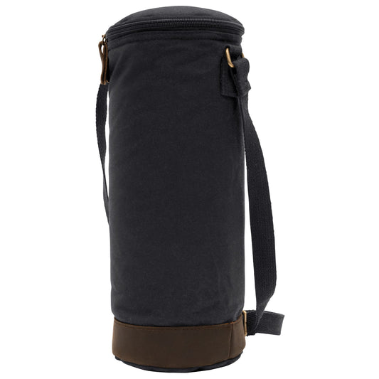 Black Waxed Canvas Wine Carrier Tote Bag Insulated Single Bottle Valet Holder
