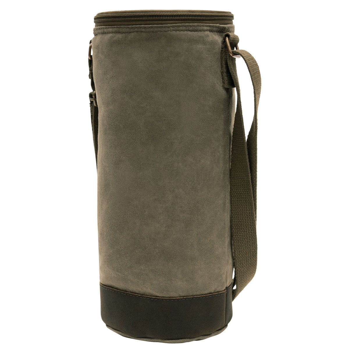 Olive Drab Waxed Canvas Wine Carrier Tote Bag Insulated Single Bottle Valet Holder