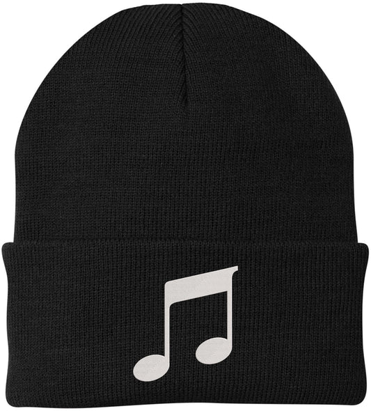 Music Note Embroidered Beanie Knit Cuffed Cap Music Lover Hat Musician Gift