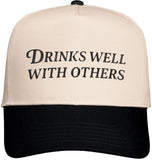 Drinks Well With Others Two Toned Twill Hat | Funny Party Drinking Embroidered Snapback Cap for Men & Women