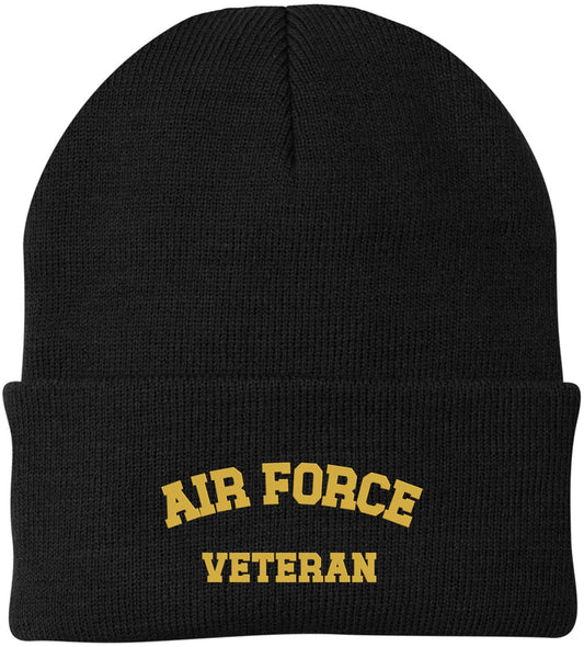 Air Force Veteran Embroidered Beanie Hat | USA Military Forces Cold Weather Winter Knit Cap for Men & Women