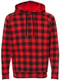 Red & Black Buffalo Check Plaid Sweatshirt, Slim Fit Raglan Pullover Lumberjack Hunters Outdoor Hoodie