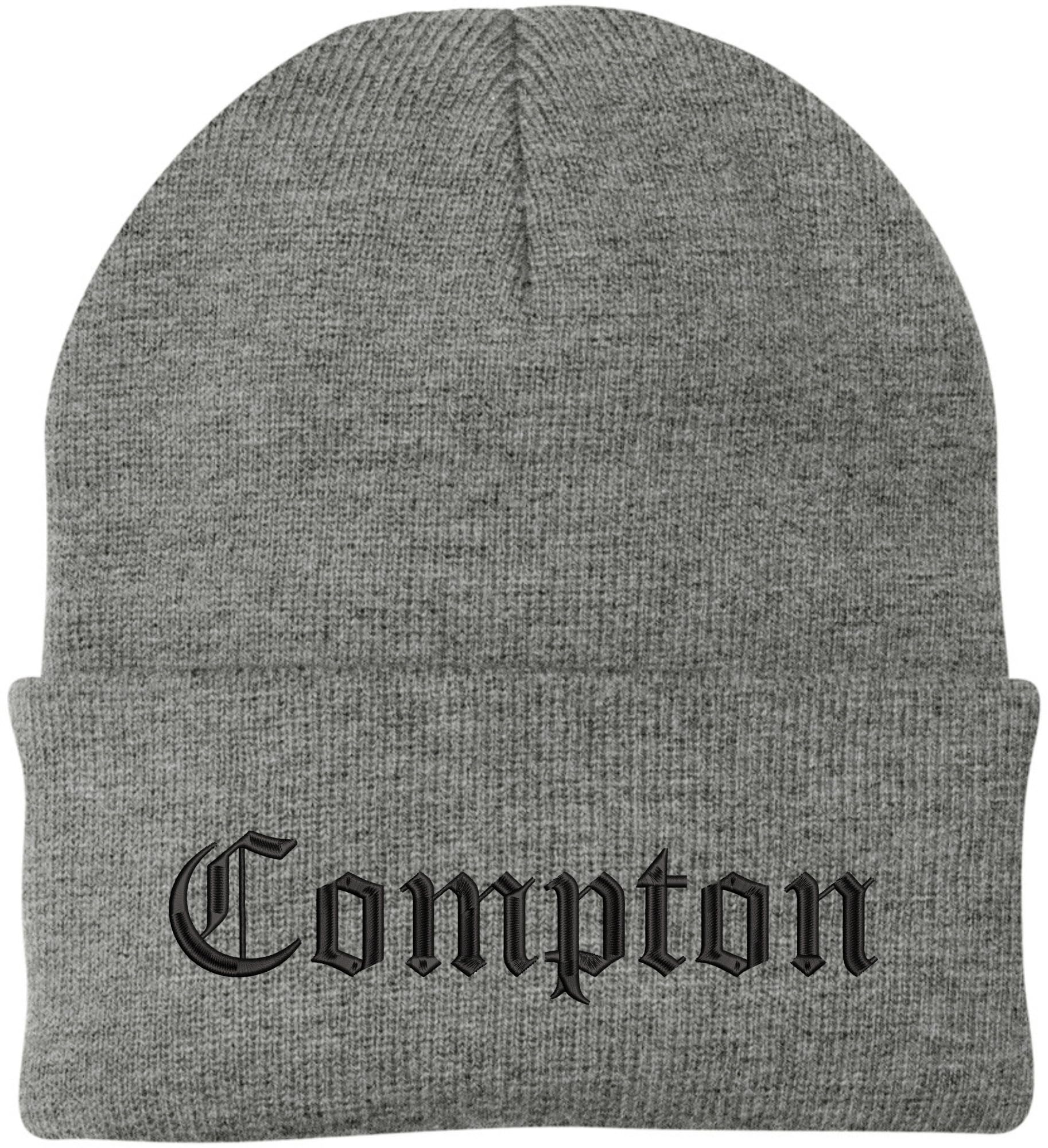 Compton Embroidered Beanie Knit Watch Skull Cap with Old English ...