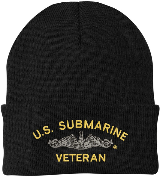 U.S. Submarine Veteran Embroidered Beanie Navy Veteran Knit Cuffed Hat