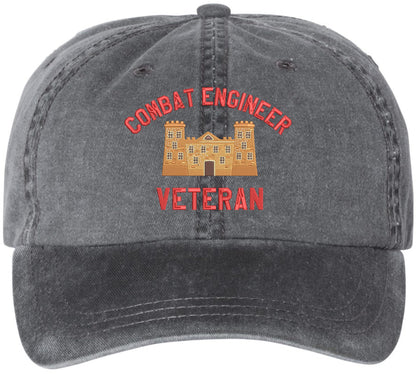 Combat Engineer Veteran Embroidered Baseball Cap | US Army Castle Insignia Military Hat for Men & Women
