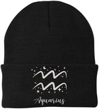 Zodiac Signs Embroidered Beanie | Acrylic Warm Skull Astrology Horoscope Monthly Symbols Designs Watch Cap, Black